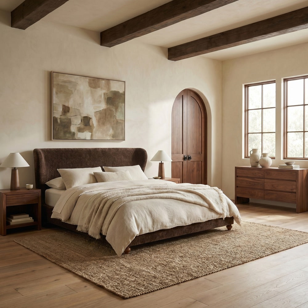Safavieh - Lakelyn Chenille Wingback Queen Bed / Brown / Walnut - SFV4888A-Q-2BX view 2