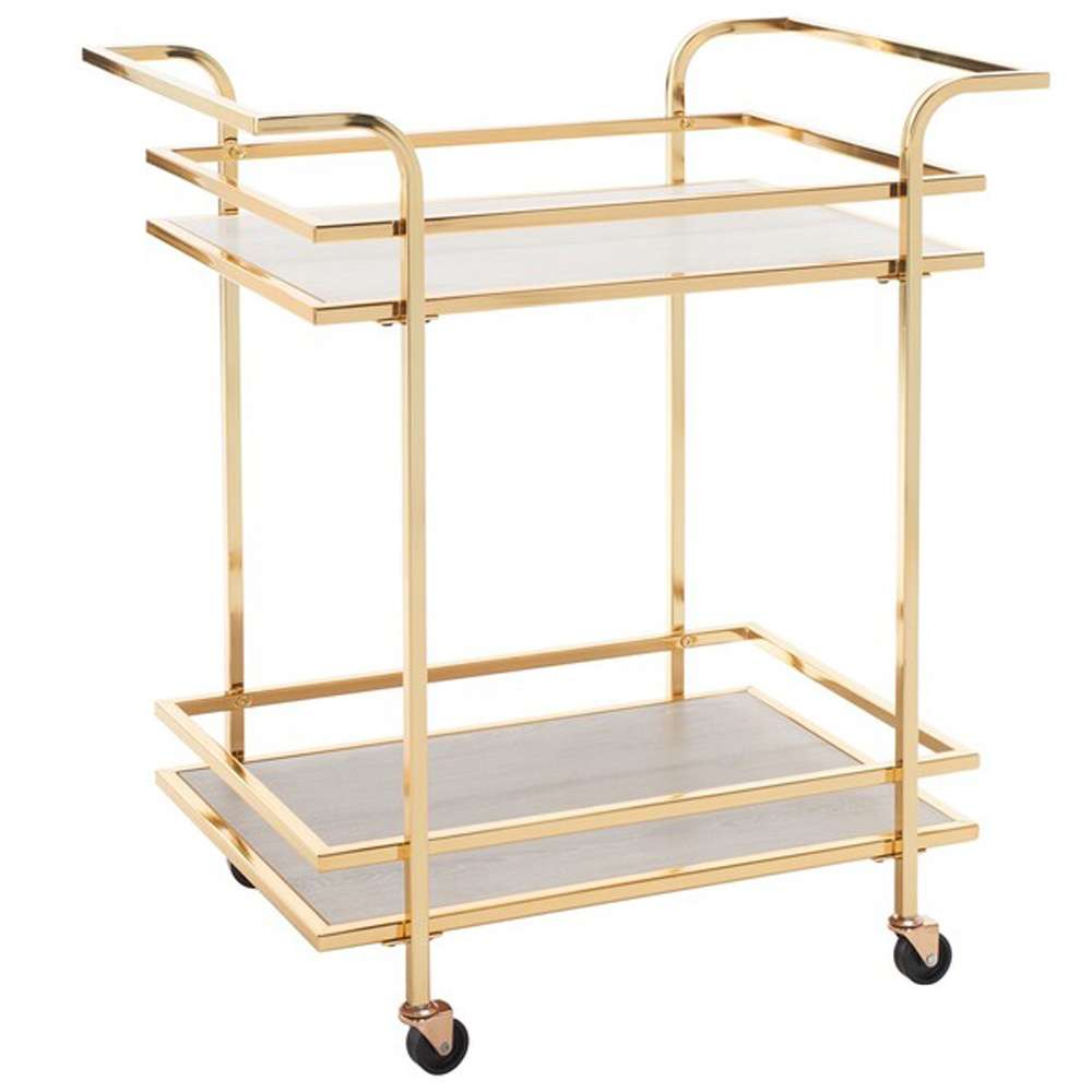 Safavieh - Lameris 2 Tier Bar Cart W Hndl - Polished Gold - Grey - BCT8011D veiw 2