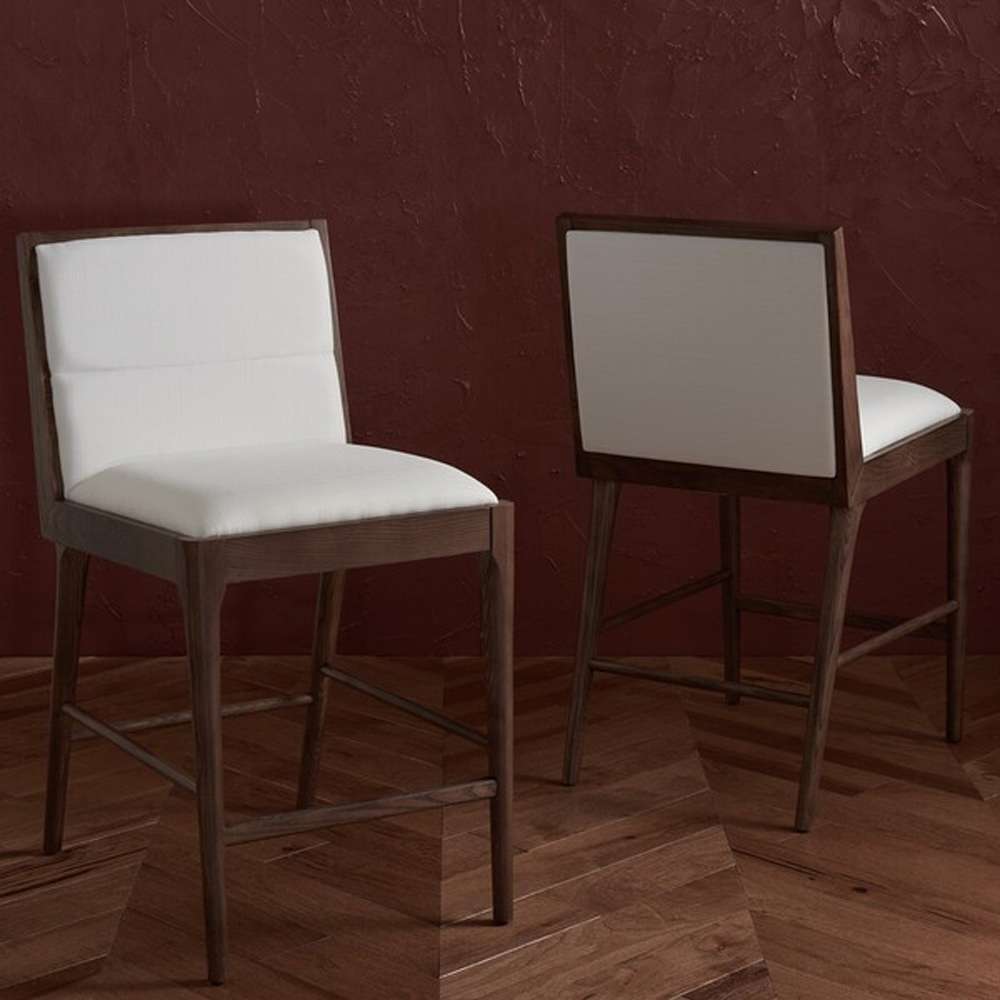 Safavieh - Couture - Laycee Linen Counter Stool - Walnut - White  (Set of 2) - SFV4147C-SET2 veiw 3