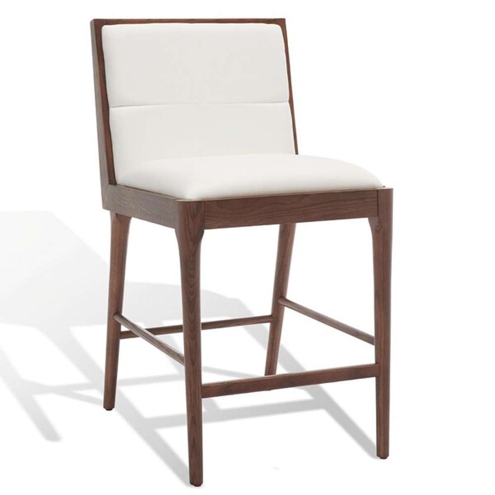 Safavieh - Couture - Laycee Linen Counter Stool - Walnut - White  (Set of 2) - SFV4147C-SET2 veiw 4