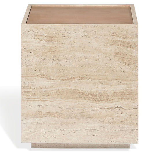 Safavieh - Leslianne Travertine And Wood Square Accent Table / Natural / Travertine - SFV5779A view 1