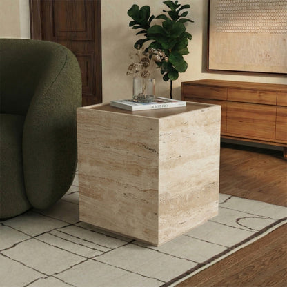 Safavieh - Leslianne Travertine And Wood Square Accent Table / Natural / Travertine - SFV5779A view 2