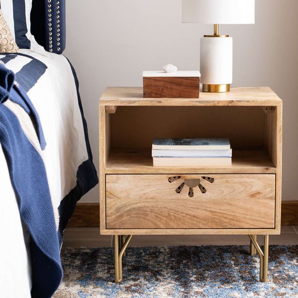 Safavieh - Lily 1 Shelf 1 Draw Nightstand - Natural - Brass - NST9006A veiw 3