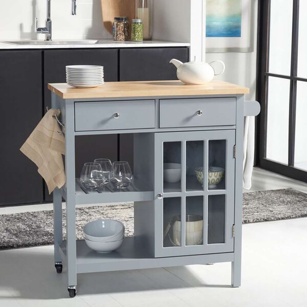 Safavieh - Locklyn 1Door 2Drw 2Shelf Cart - Grey - Natural - KCH8703A veiw 3