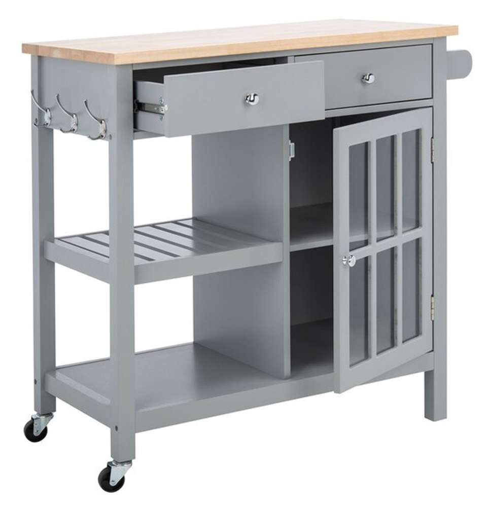 Safavieh - Locklyn 1Door 2Drw 2Shelf Cart - Grey - Natural - KCH8703A veiw 4