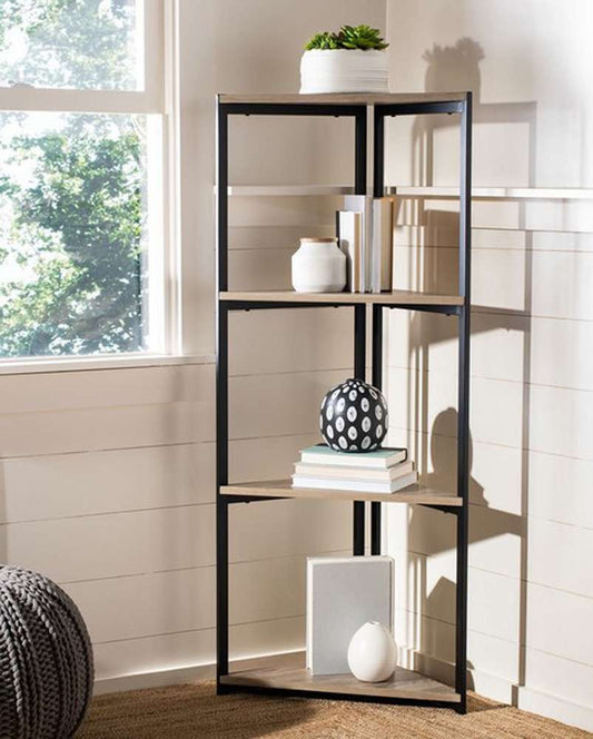 Safavieh - Logan 4 Tier Corner Bookshelf - Light Grey Oak - Black - ETG4200A veiw 2
