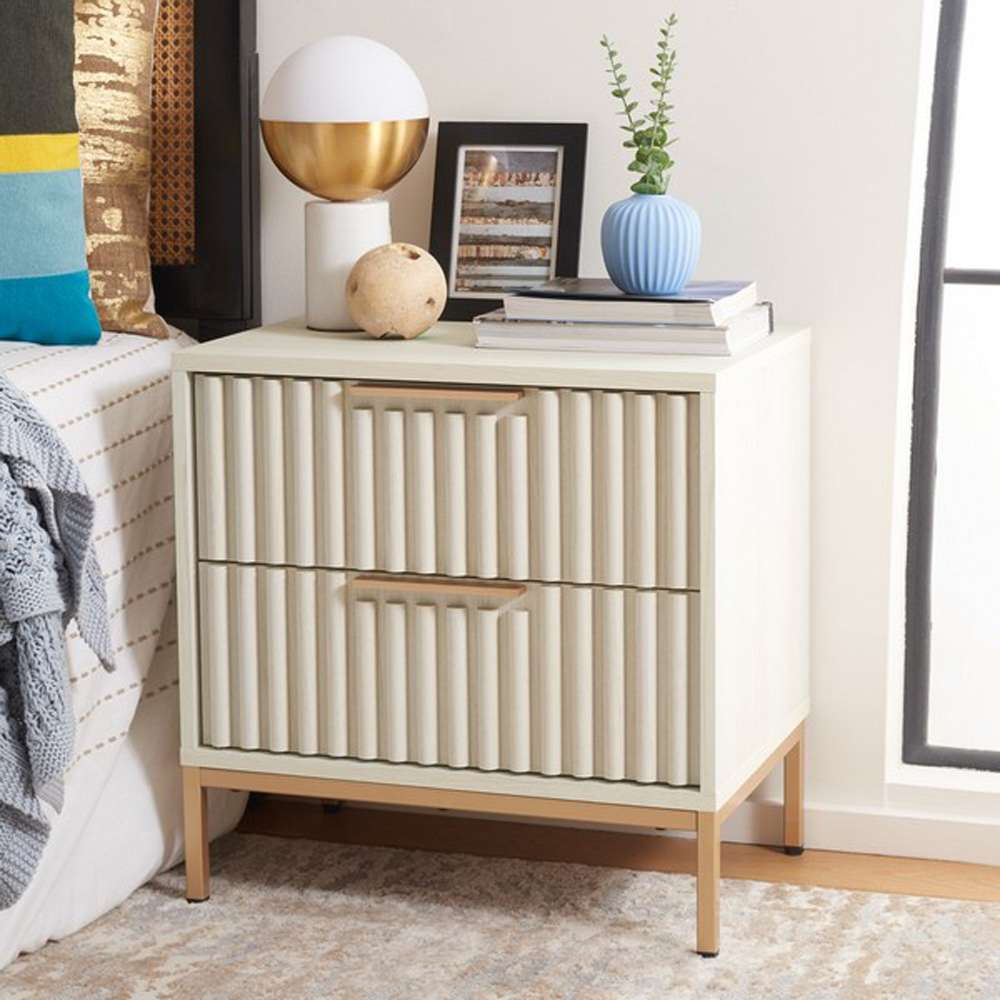 Safavieh - Lylia 2 Drawer Nightstand - White - Gold - NST9605C veiw 3