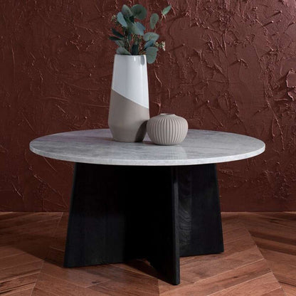Safavieh - Couture - Madilynn Round Wood Coffee Table - Black - Light Grey - SFV9707B veiw 3