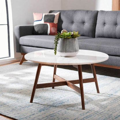 Safavieh - Maja Round Marble Coffee Table - Marble - Walnut - COF8101A veiw 2