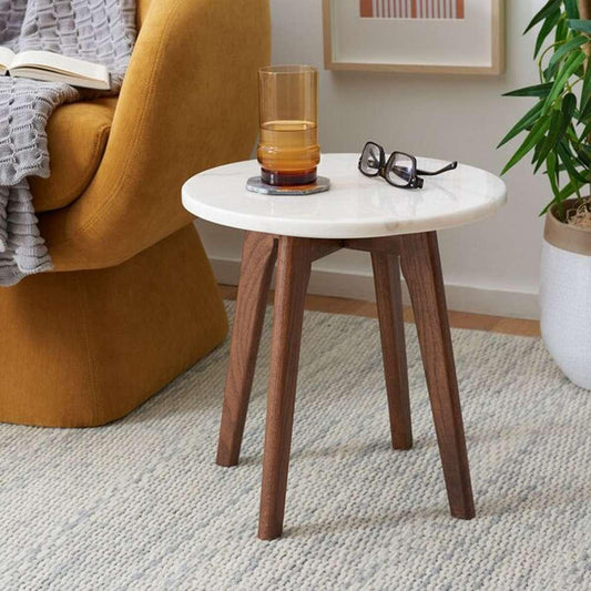 Safavieh - Marini Round Marble End Table - Marble - Walnut - ACC8100A veiw 2