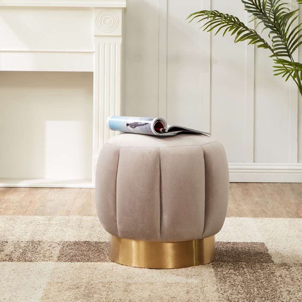 Safavieh - Couture - Maxine Channel Tufted Ottoman - Pale Taupe - Gold - SFV4707G veiw 2