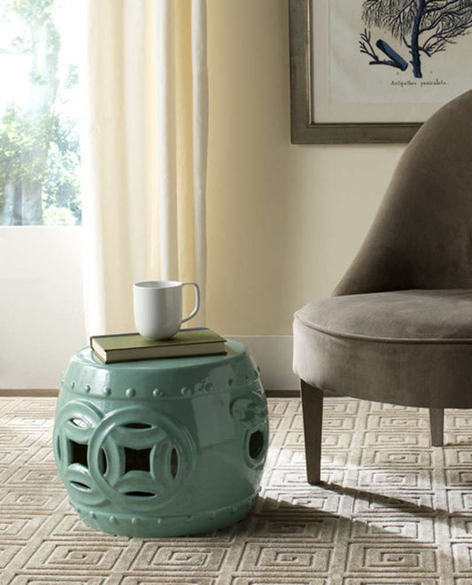 Safavieh - Mei Double Coin Garden Stool - Light Blue - ACS4534C veiw 1