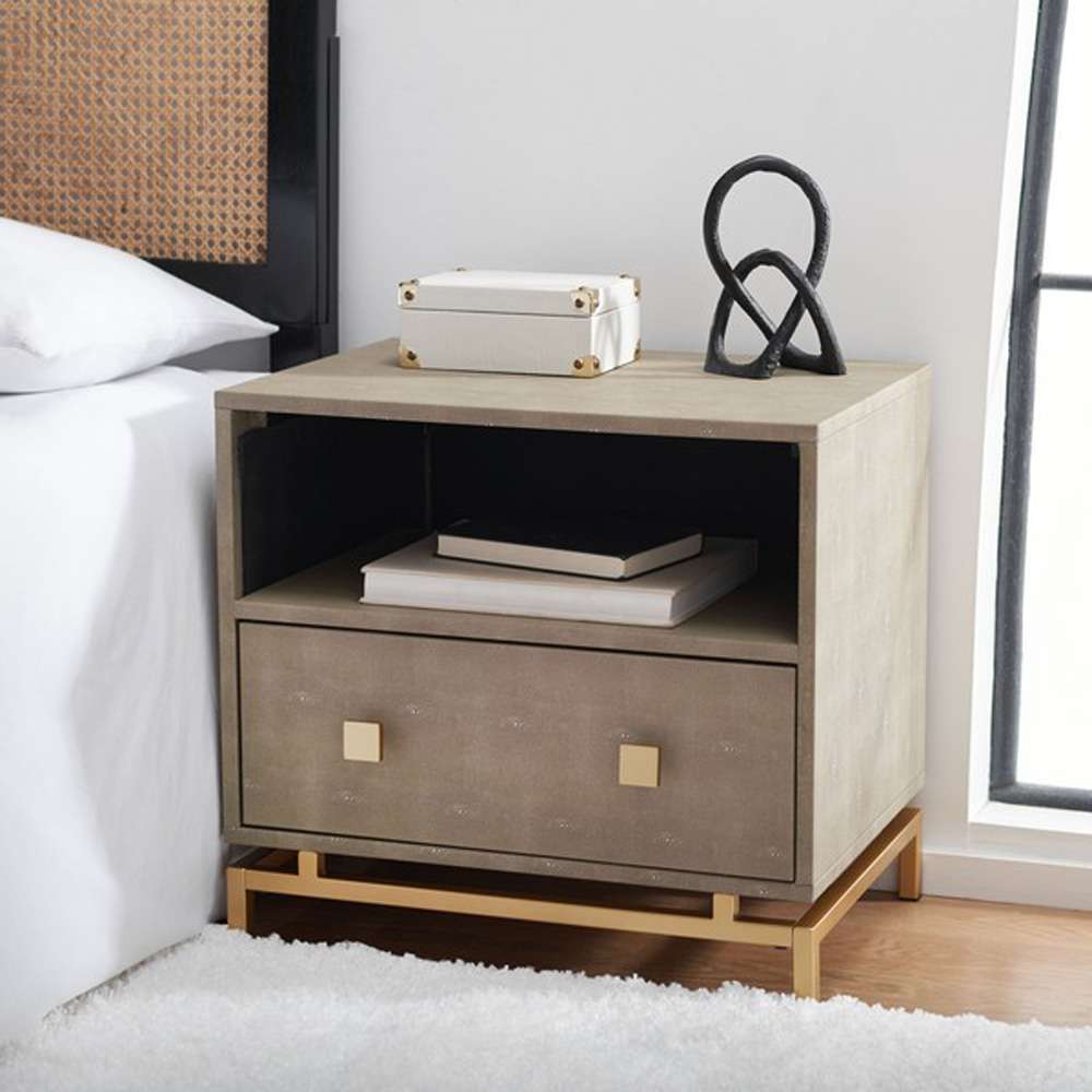 Safavieh - Meilana 1 Slf 1 Drw Nightstand - Light Taupe - Brass - NST6403A veiw 2