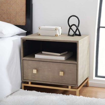 Safavieh - Meilana 1 Slf 1 Drw Nightstand - Light Taupe - Brass - NST6403A veiw 2