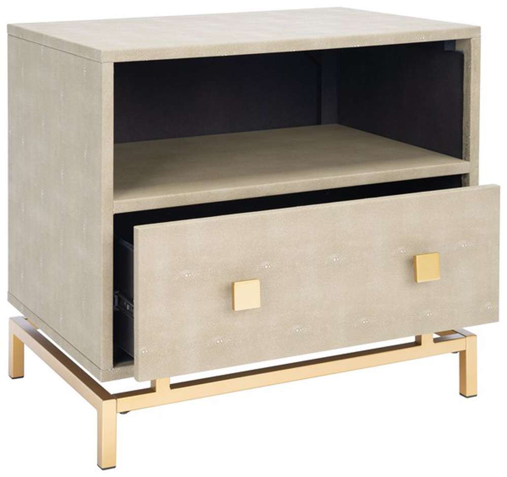 Safavieh - Meilana 1 Slf 1 Drw Nightstand - Light Taupe - Brass - NST6403A veiw 4