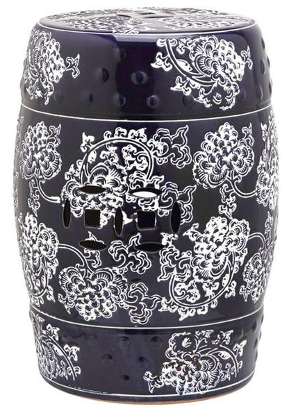 Safavieh - Midnight Flower Garden Stool - Navy - White - ACS4547A veiw 1
