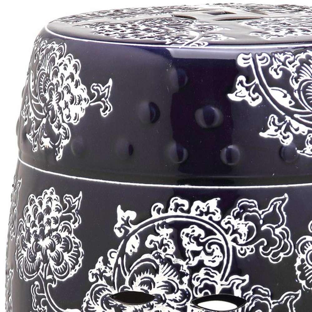 Safavieh - Midnight Flower Garden Stool - Navy - White - ACS4547A veiw 2