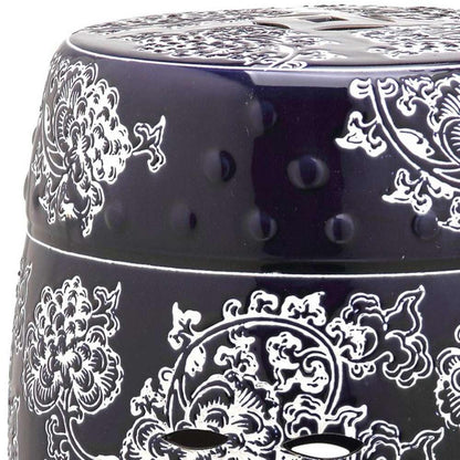 Safavieh - Midnight Flower Garden Stool - Navy - White - ACS4547A veiw 2