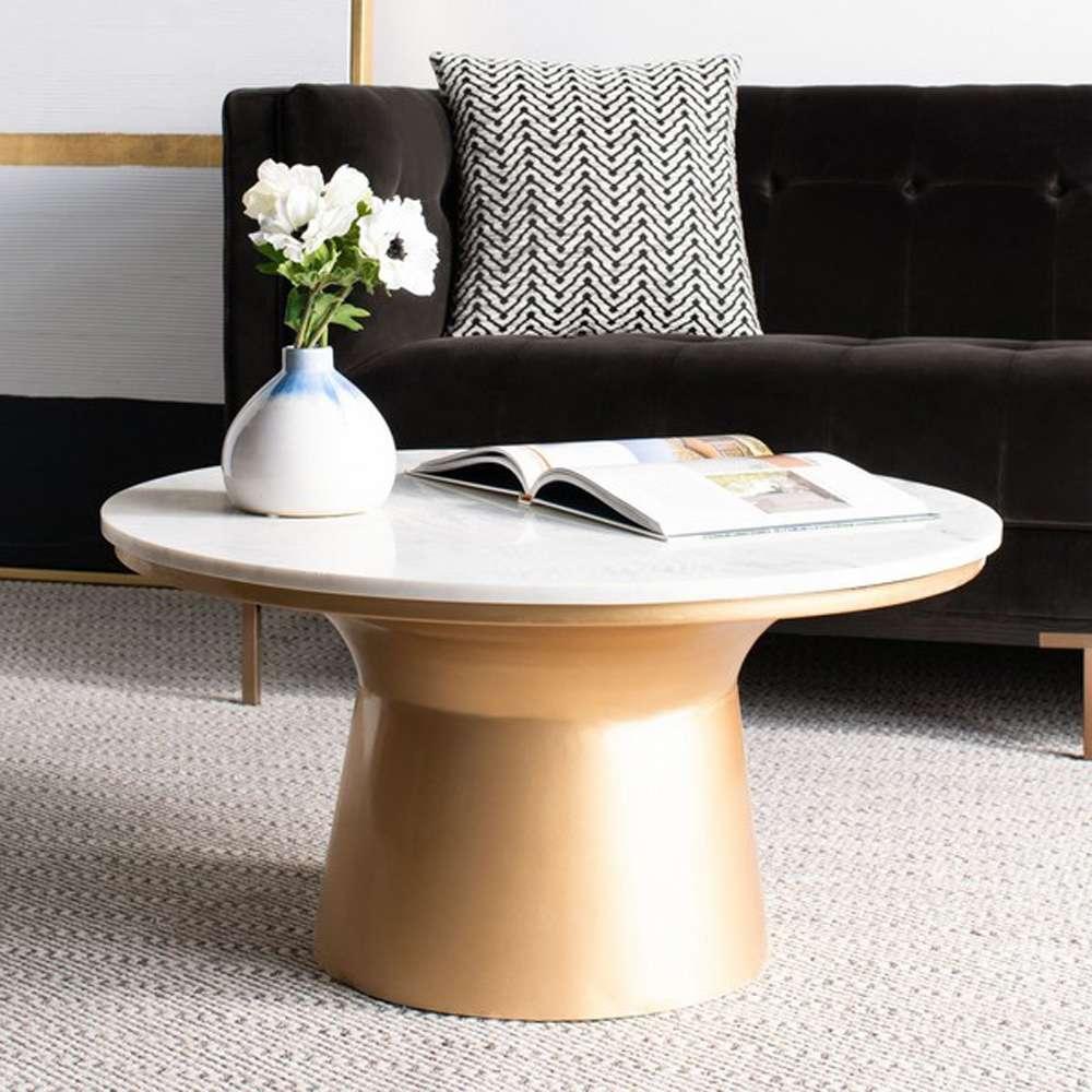 Safavieh - Mila Pedestal Coffee Table - White - Brass - COF7200A veiw 2