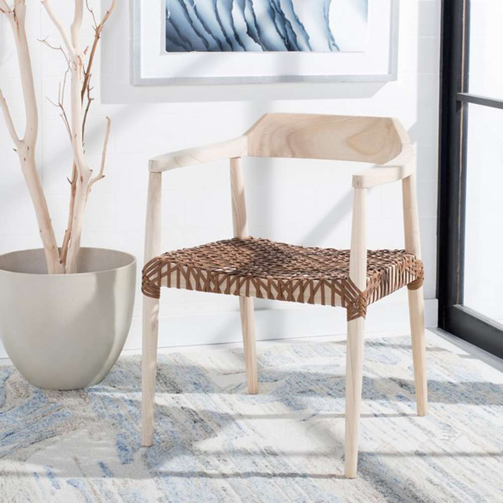 Safavieh - Munro Lther Woven Accent Chair - Natural - Light Honey - ACH1005E veiw 2