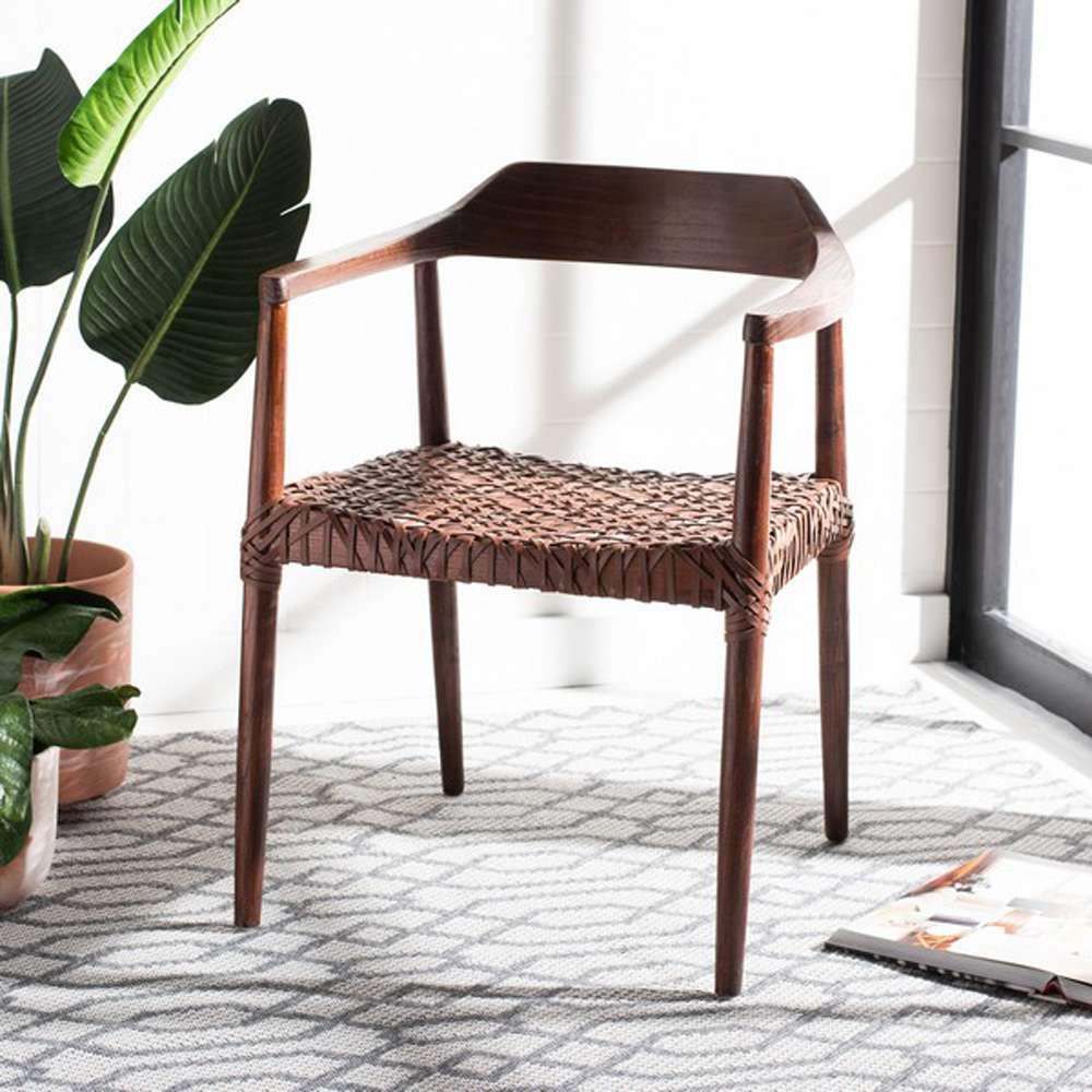 Safavieh - Munro Lther Woven Accent Chair - Walnut - Cognac - ACH1005C veiw 2