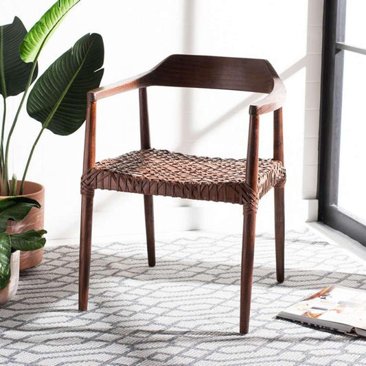 Safavieh - Munro Lther Woven Accent Chair - Walnut - Cognac - ACH1005C veiw 2