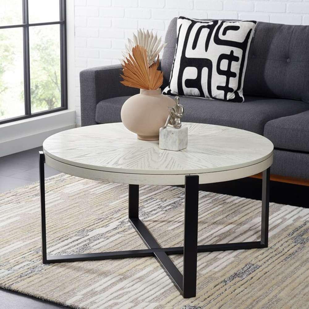 Safavieh - Navya Round Coffee Table - White Washed - Black - COF6207C veiw 2