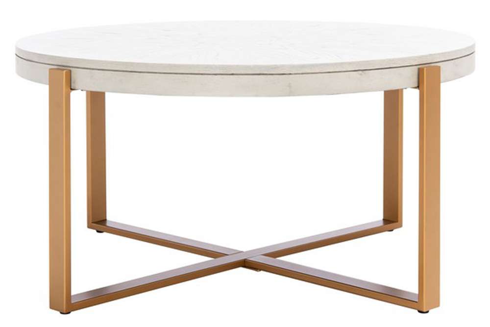 Safavieh - Navya Round Coffee Table - White Washed - Gold - COF6207A veiw 1