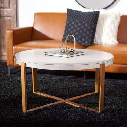 Safavieh - Navya Round Coffee Table - White Washed - Gold - COF6207A veiw 2