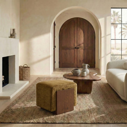 Safavieh - Norabeth Chenille And Wood Ottoman / Gold / Walnut - SFV4885C view 2