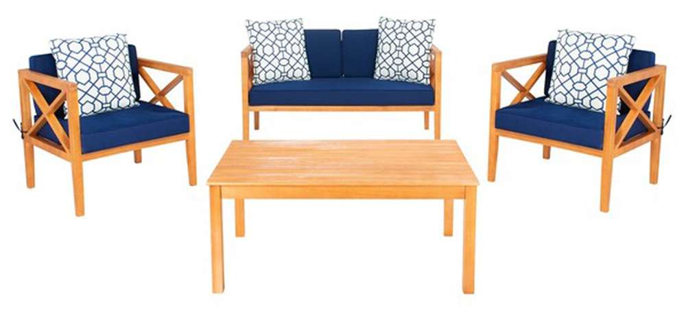 Safavieh - Nunzio 4 Piece Set - Natural - Nvy + Trellis P - PAT7031K veiw 1
