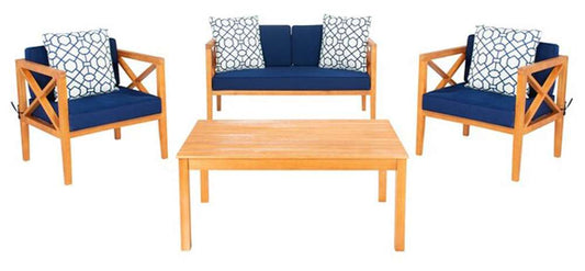 Safavieh - Nunzio 4 Piece Set - Natural - Nvy + Trellis P - PAT7031K veiw 1