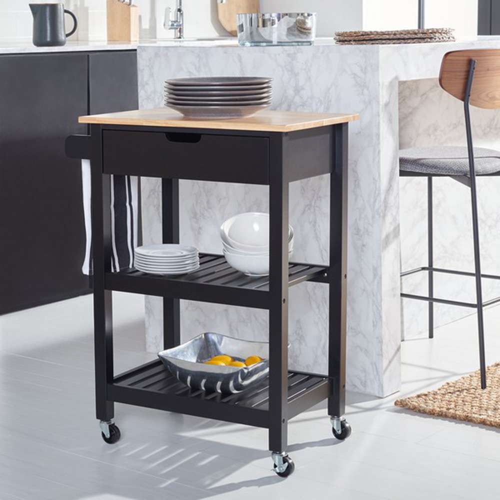 Safavieh - ONeill 1 Drawer 2 Shelf Cart - Black - Natural - KCH8700A veiw 4
