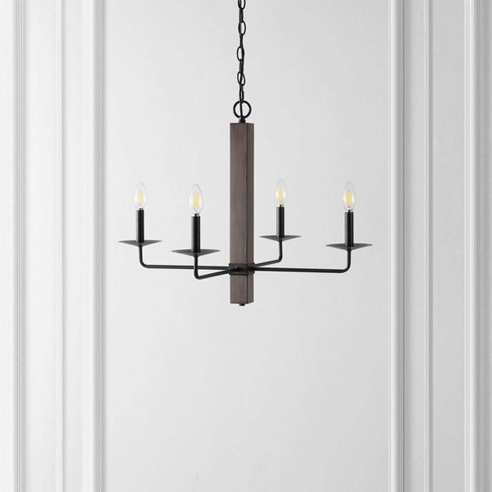 Safavieh - Oakly 4Lt 28 Inch Chandelier - Black - Walnut - CHA4059A veiw 1