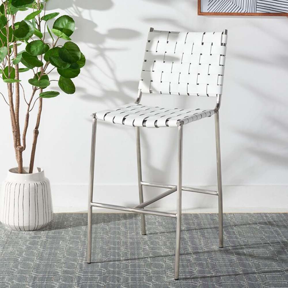 Safavieh - Olenna Woven Counter Stool - White - Silver - BST3011C veiw 2
