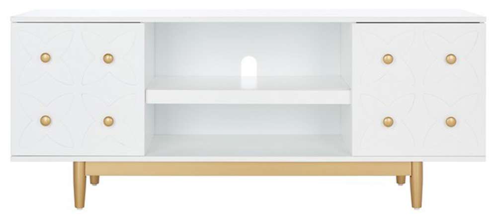 Safavieh - Ottoline 2 Shelf Pattern Media Stand - White - Gold - MED5014A veiw 1