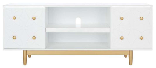 Safavieh - Ottoline 2 Shelf Pattern Media Stand - White - Gold - MED5014A veiw 1
