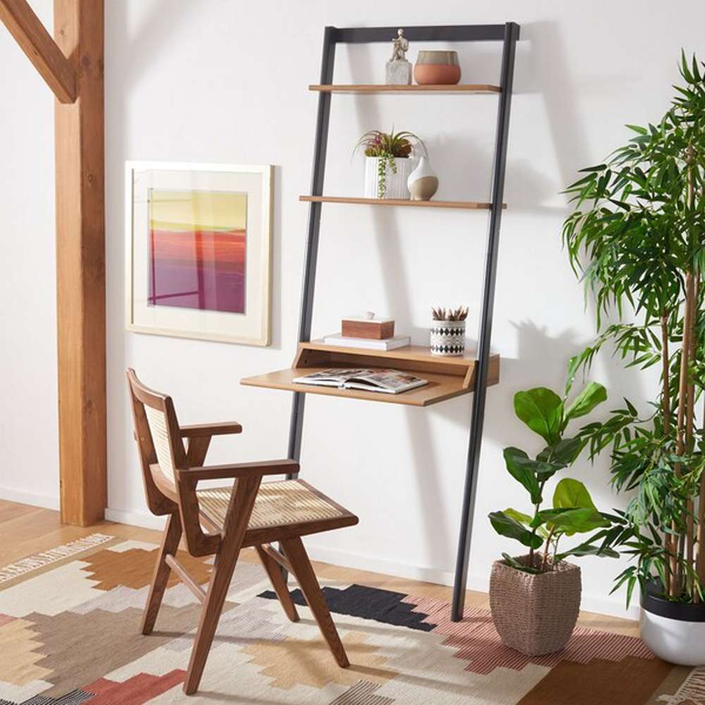 Safavieh - Pamella 2 Shelf Leaning Desk - Natural - Charcoal - DSK9400C view 2