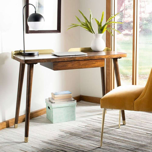 Safavieh - Parker 1 Drawer Desk - Walnut - Gold - DSK6400A view 2