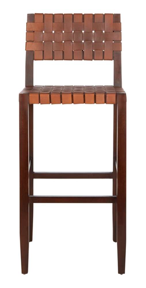 Safavieh - Paxton Woven Leather Barstool - Cognac - Walnut - BST1002A veiw 1