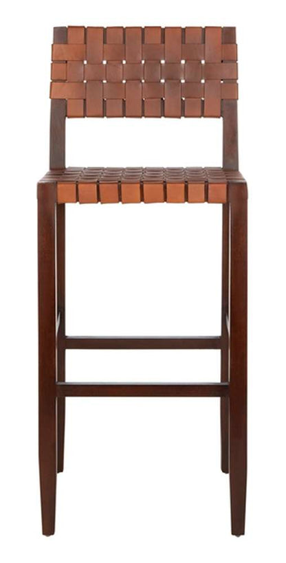 Safavieh - Paxton Woven Leather Barstool - Cognac - Walnut - BST1002A veiw 1
