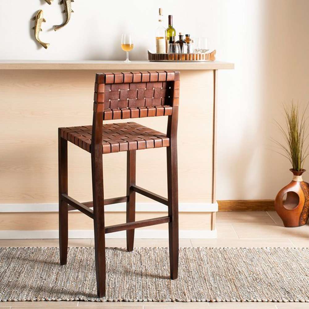 Safavieh - Paxton Woven Leather Barstool - Cognac - Walnut - BST1002A veiw 2