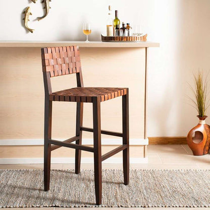 Safavieh - Paxton Woven Leather Barstool - Cognac - Walnut - BST1002A veiw 3