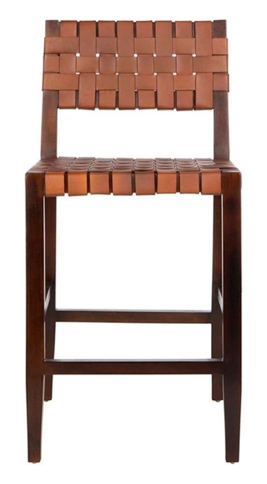Safavieh - Paxton Woven Leather Counter stool - Cognac - Walnut - BST1003A veiw 1