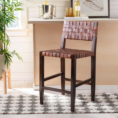 Safavieh - Paxton Woven Leather Counter stool - Cognac - Walnut - BST1003A veiw 3