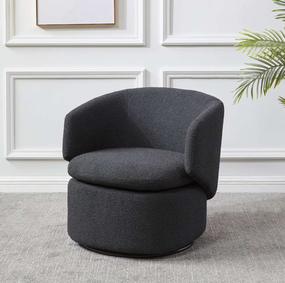 Safavieh - Couture - Phyllis Boucle Swivel Chair - Black - SFV4816B veiw 3
