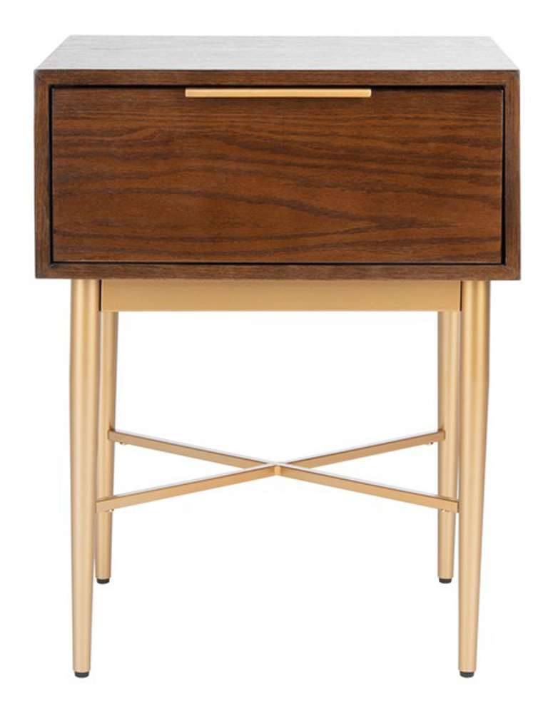 Safavieh - Pierre One Drawer Nightstand - Walnut - Gold - NST6400A veiw 1