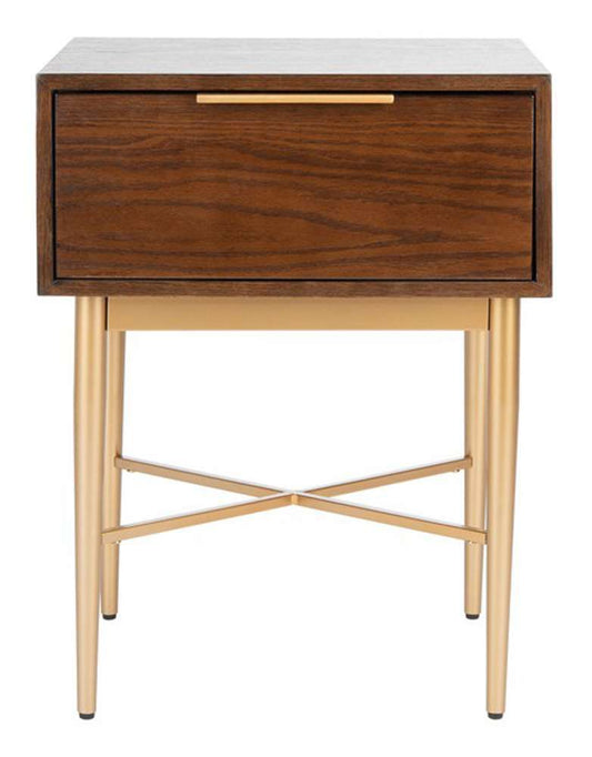 Safavieh - Pierre One Drawer Nightstand - Walnut - Gold - NST6400A veiw 1