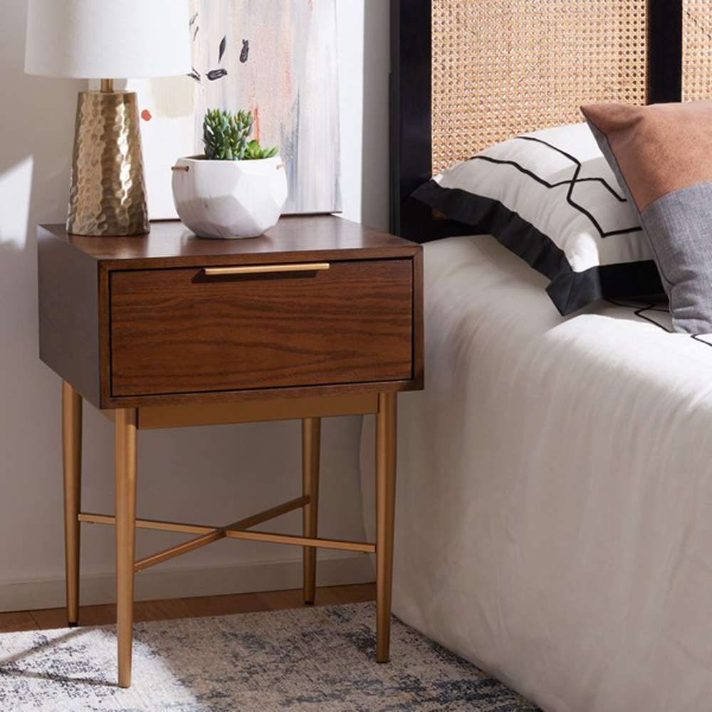 Safavieh - Pierre One Drawer Nightstand - Walnut - Gold - NST6400A veiw 2