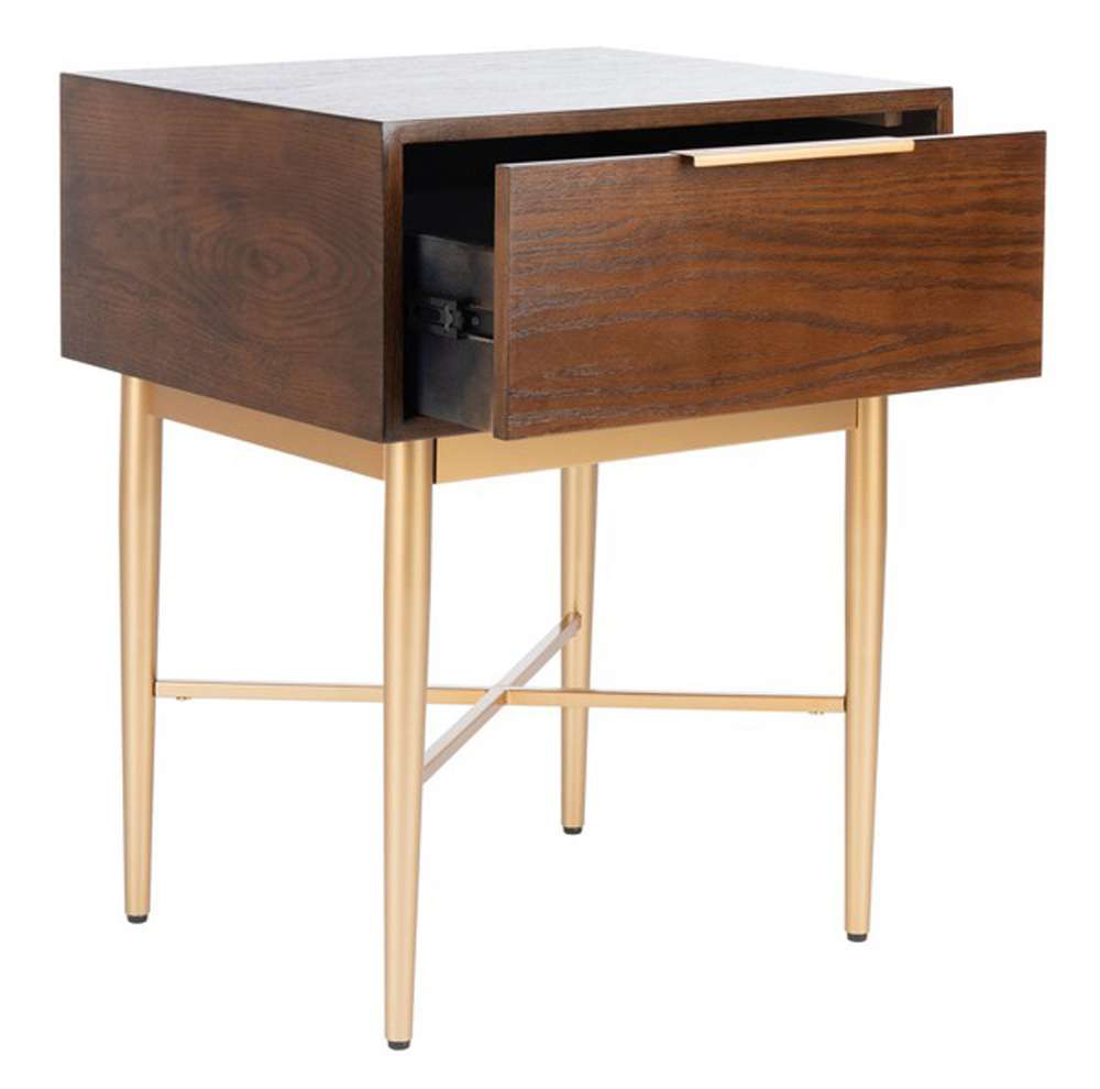 Safavieh - Pierre One Drawer Nightstand - Walnut - Gold - NST6400A veiw 3